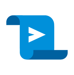 Ícono de un papel azul con una flecha blanca