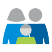 Ícono de una familia de tres integrantes de color azul y verde